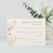 Bohemian Pastel Pink Wildflowers Wedding  出欠カード (スタンド正面)