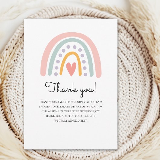 Bohemian Pastel Rainbow Baby Shower for a Girl サンキューカード