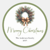 Bohemian Pine Wreath Minimalist Gift Sticker ラウンドシール (正面)