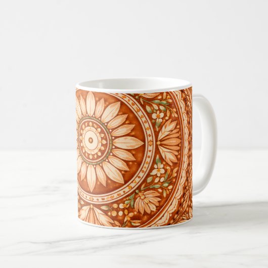 Bohemian Radiance: Terracotta Mandala Ceramic コーヒーマグカップ (正面右)