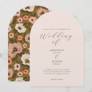 Bohemian romantic painted floral garden wedding 招待状
