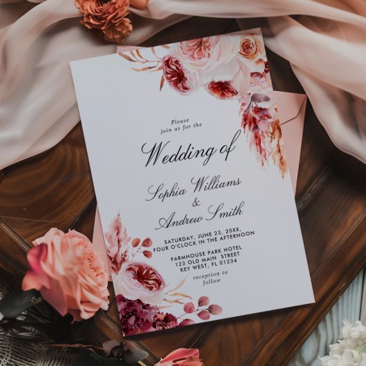 Bohemian Rose Elegant Rustic Wedding Invitation 招待状