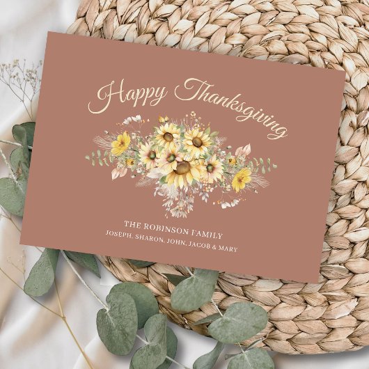 Bohemian Rose Floral Sunflowers Happy Thanksgiving シーズンカード