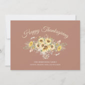 Bohemian Rose Floral Sunflowers Happy Thanksgiving シーズンカード (正面)