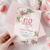 Bohemian Rose Gold Floral Greenery 60th Birthday 招待状