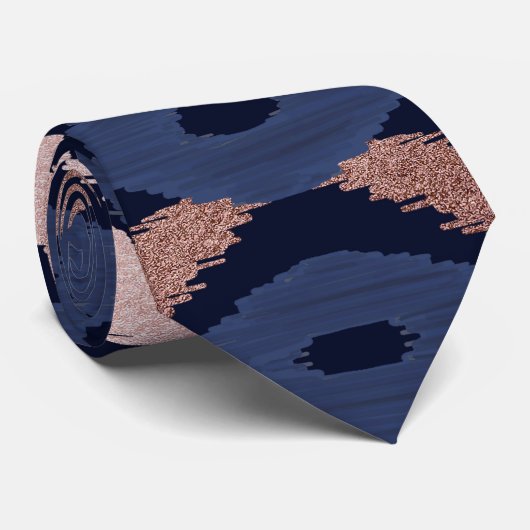 Bohemian Rose Gold Navy Blue Ikat Pattern ネクタイ (ロール)