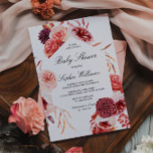 Bohemian Rose Marsala Baby Shower 招待状