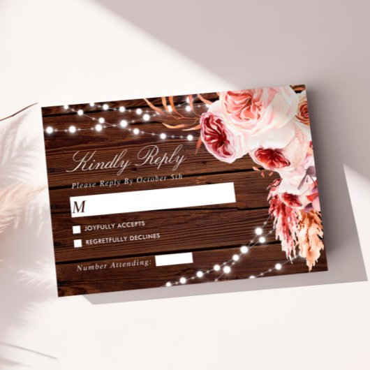 Bohemian Rose Rustic Wood  Wedding RSVP