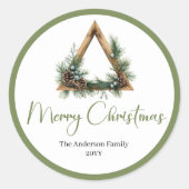 Bohemian Rustic Botanical Holiday Gift Sticker ラウンドシール (正面)