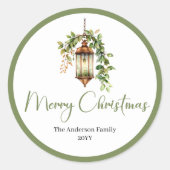 Bohemian Rustic Christmas Lantern Holiday Sticker ラウンドシール (正面)