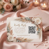 Bohemian Rustic Floral QR Code Wedding 出欠カード
