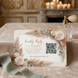 Bohemian Rustic Floral QR Code Wedding 出欠カード