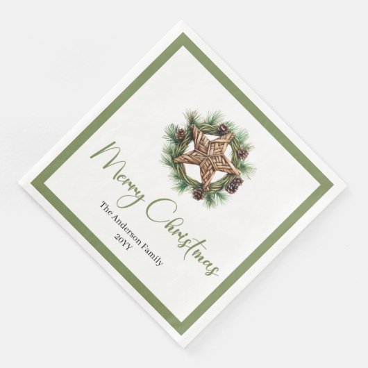 Bohemian Rustic Pine Wreath Holiday Napkins (コーナー)