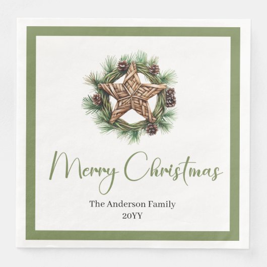 Bohemian Rustic Pine Wreath Holiday Napkins (正面)