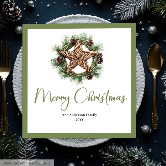 Bohemian Rustic Pine Wreath Holiday Napkins