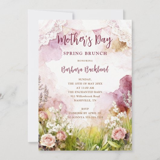 Bohemian Rustic Springtime Floral Mothers Day 招待状 (正面)