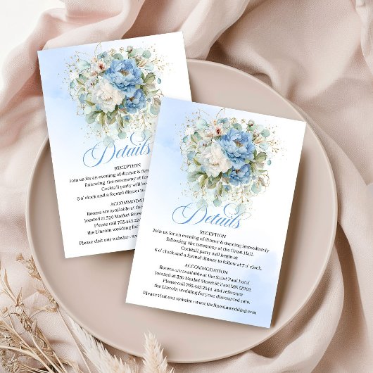 Bohemian Sky Blue White Peonies Rustic Wedding  エンクロージャーカード