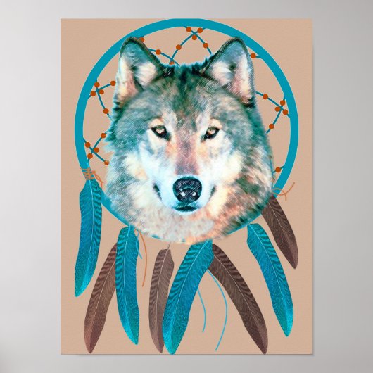 Bohemian Spirit Wolf Dream Catcher ポスター (正面)