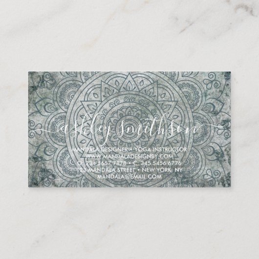 Bohemian Spiritual Green Mandala Boho 名刺 (裏面)
