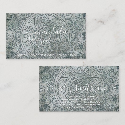 Bohemian Spiritual Green Mandala Boho 名刺 (正面/裏面)