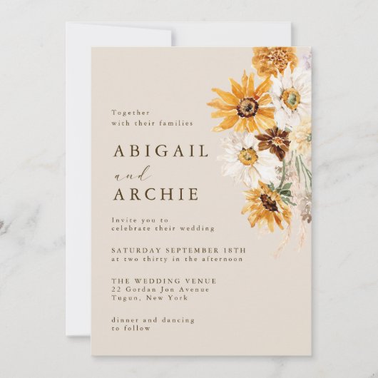 Bohemian Sunflower Wedding 招待状 (正面)