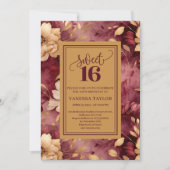 Bohemian Sweet 16 Burgundy Blush Floral Invite 招待状 (正面)