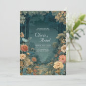 Bohemian Teal Floral Dark Forest Moody Woodland 招待状 (スタンド正面)