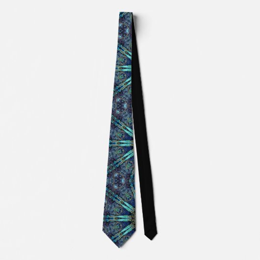 Bohemian Teal Floral Star Pattern Tie ネクタイ (正面)