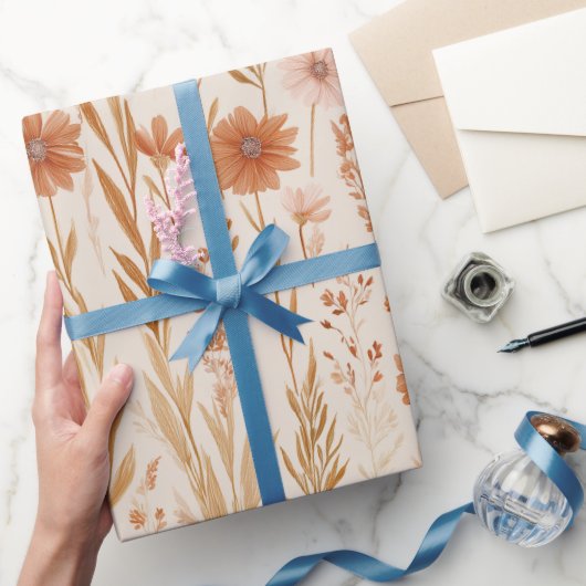 Bohemian Terracotta Wildflower Floral Pattern ラッピングペーパー (ギフト)