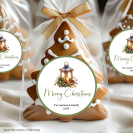 Bohemian Watercolor Christmas Lantern Sticker ラウンドシール