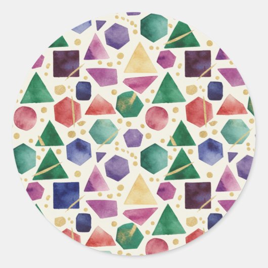 Bohemian Watercolor Geometric Shapes & Gold Accent ラウンドシール (正面)
