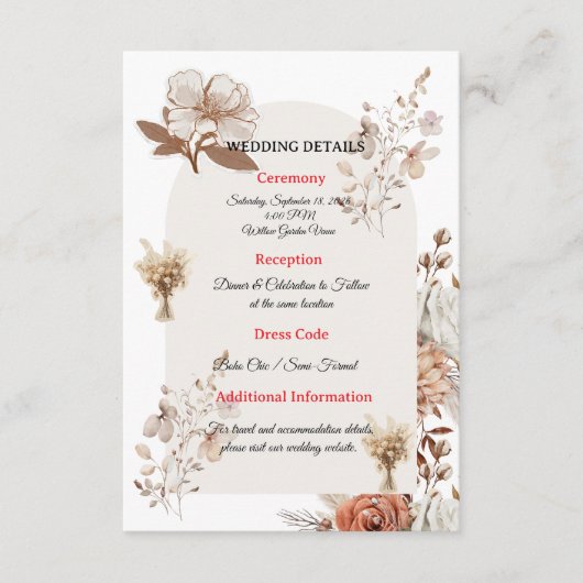 Bohemian Wedding Information Card エンクロージャーカード (正面)