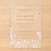 Bohemian Whimsical  Wildflowers Formal Wedding アクリル招待状 (正面)