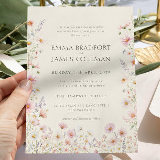 Bohemian Whimsical Wildflowers Formal Wedding 招待状