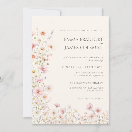 Bohemian Whimsical  Wildflowers  Wedding 招待状 (正面)