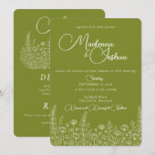 Bohemian Wild Flower Line Floral Monogram  招待状 (正面/裏面)