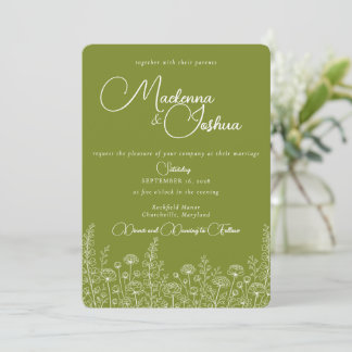 Bohemian Wild Flower Line Floral Monogram  招待状