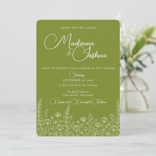 Bohemian Wild Flower Line Floral Monogram  招待状 (スタンド正面)