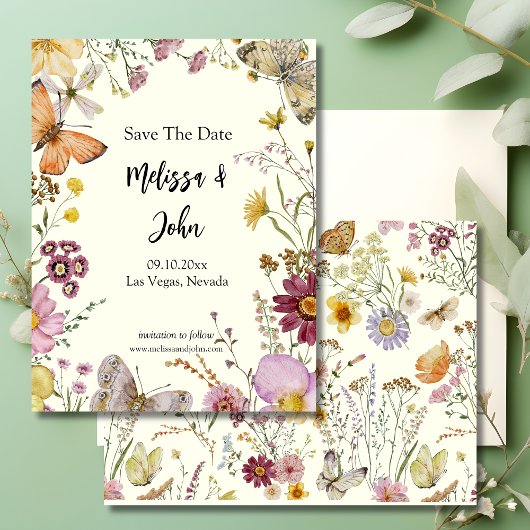 Bohemian Wildflower Floral Save The Date ポストカード
