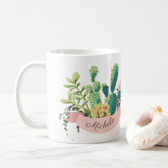 Bohoのかわいいパーソナライズなサボテン コーヒーマグカップ Zazzle Co Jp