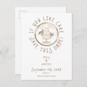 Bohoおもしろいもし気に入りケーキブラウン文字日付を保存 案内ポストカード (正面/裏面)