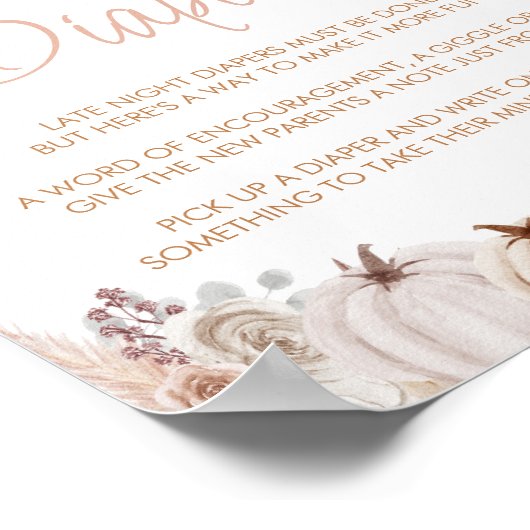 Bohoかぼちゃ赤ちゃんシャワー深夜おむつサイン ポスター (角)