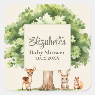 Bohoかわいいウッドランド動物の赤ちゃんシャワー スクエアシール