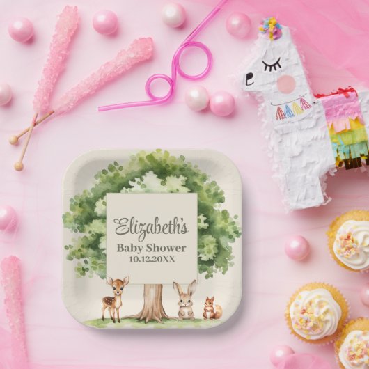 Bohoかわいいウッドランド動物の赤ちゃんシャワー ペーパープレート (パーティー)