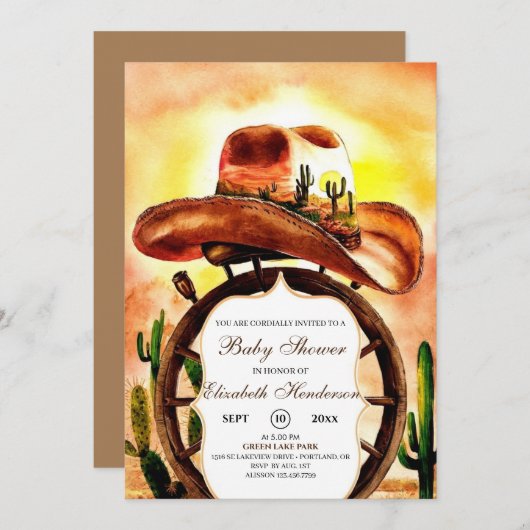 Bohoかわいいカスタムカウボーイ赤ちゃんシャワー 招待状 (正面/裏面)