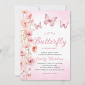 Bohoかわいいピンクのフローラ蝶ガール赤ちゃんシャワー 招待状 (正面)