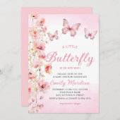 Bohoかわいいピンクのフローラ蝶ガール赤ちゃんシャワー 招待状 (正面/裏面)
