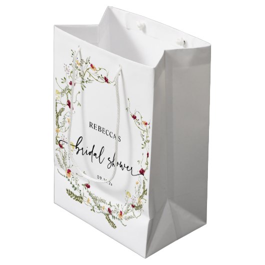 BohoかわいいワイルドフラワーブライダルシャワーミディアムGif ミディアムペーパーバッグ (正面アングル)