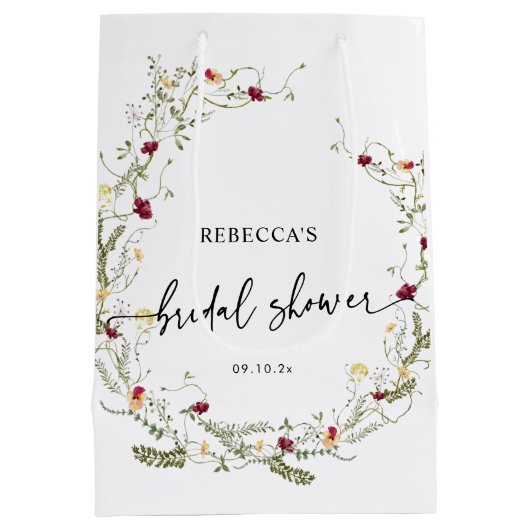 BohoかわいいワイルドフラワーブライダルシャワーミディアムGif ミディアムペーパーバッグ (裏面)