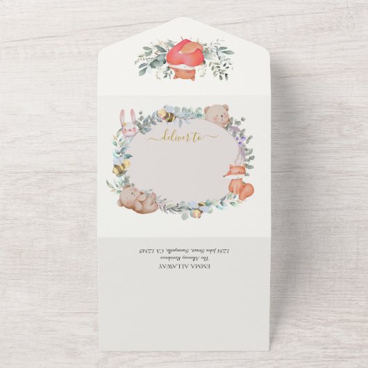 Bohoかわいい動物オールインワンベビーシャワー招待状 オールインワン招待状 (外側)